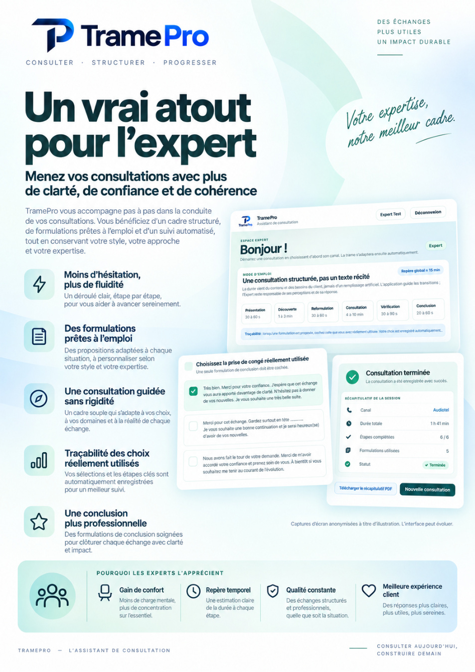 Aperçu anonymisé de l'espace expert TramePro